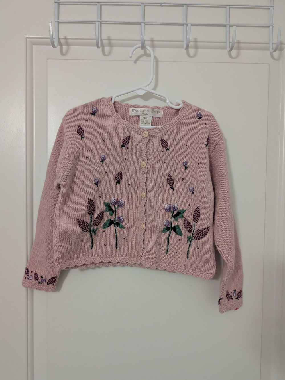 Vintage Eagle's Eye Baby 2T Pink Floral Embroidered Cardigan Sweater